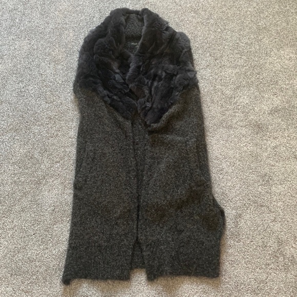 Linda Richards Genuine Rabbit Fur & Knit Vest (XS) Charcoal - Picture 4 of 7